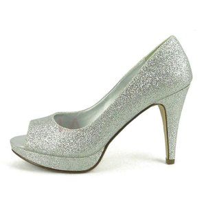 SILVER GLITTER OPEN TOE HEELS